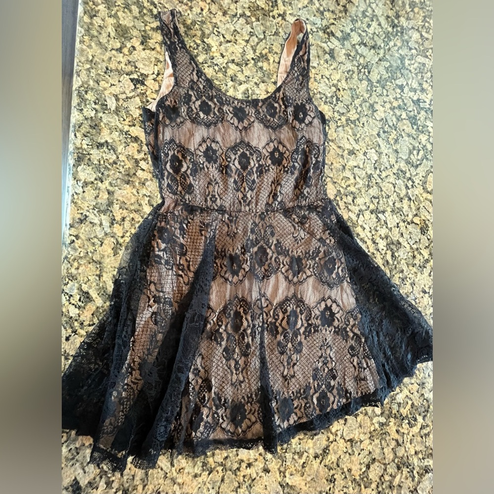 Black lace overlay tank dress